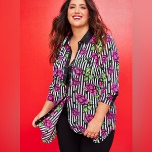 Betsey Johnson Tunic Blouse Georgette Floral Stripe Size 1